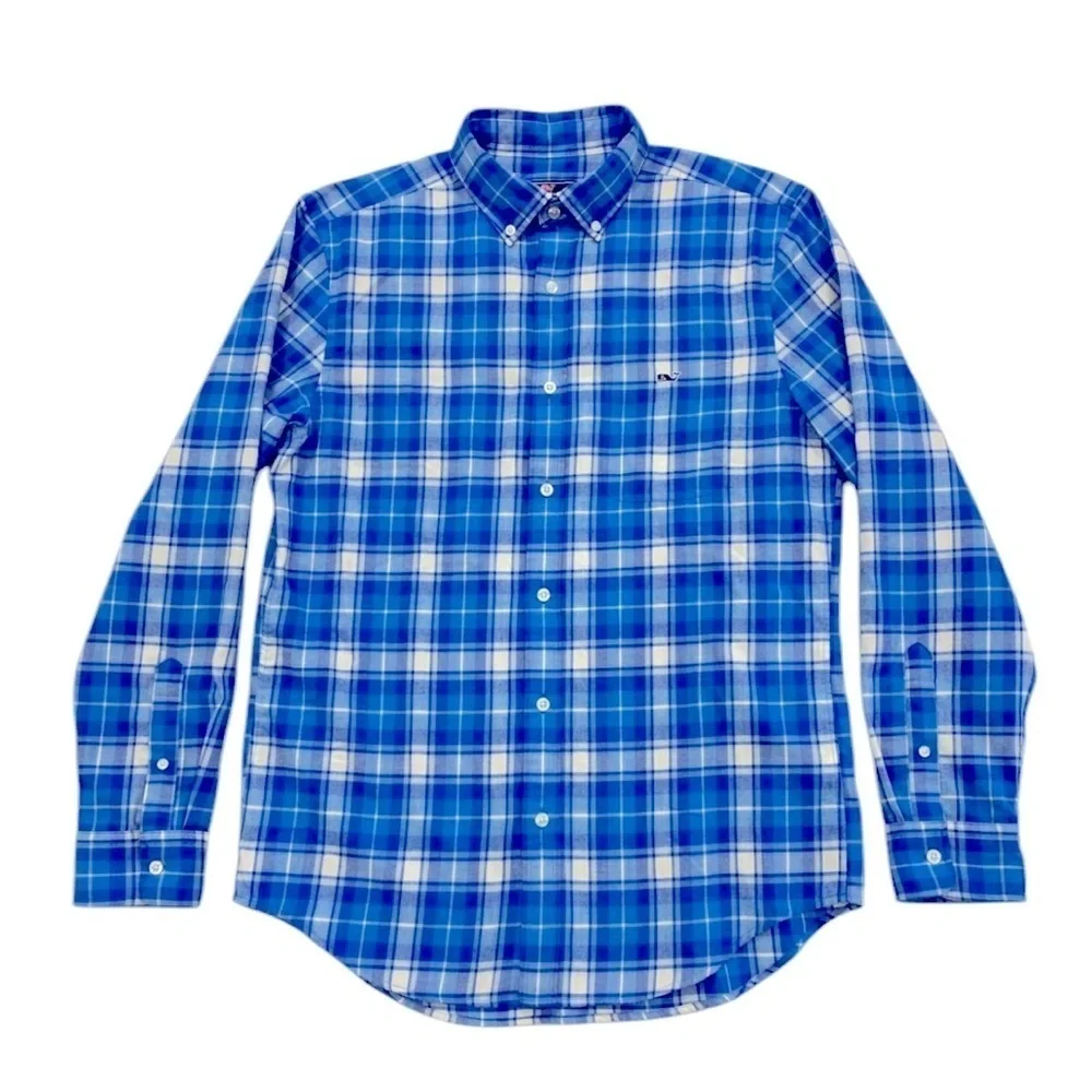 Vineyard Vines Men’s Blue Plaid Flannel Button-Down Shirt | Size Medium